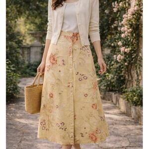 Lauren Ralph Lauren Linen Floral Button Front Skirt